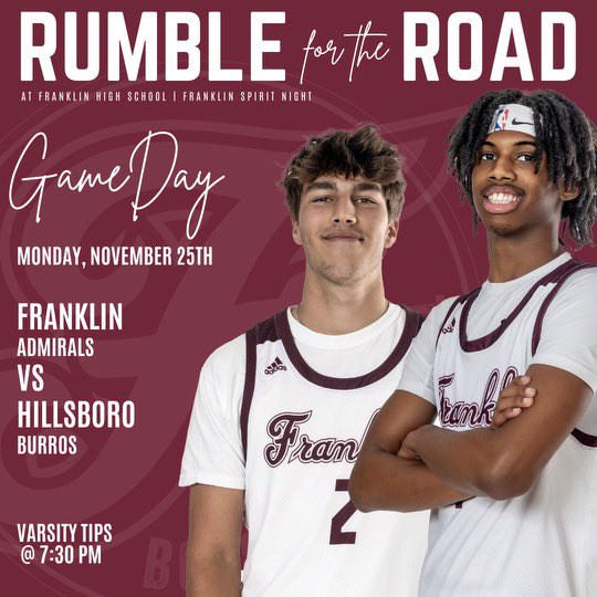 wcsFHSHoops's tweet photo. 🚨Game Day🚨
@fhsflagship #FranklinOut
🆚 Hillsboro
🗓️ Monday Nov 25, 2024
📍 @wcsFHS
⏰ Varsity 7:30 pm, JV 4:30
🎟️ GoFan https://t.co/O7d2N1XXXA
📺 NFHS https://t.co/6ImOJhMLYM
#TheFlagship ⚓️🏀
#DontGiveUpTheShip https://t.co/D9CCbnITQg