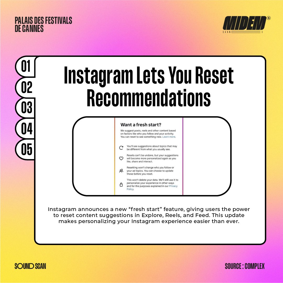 midem's tweet photo. And that’s just the beginning—there’s more exciting industry news waiting for you! 🌟

What do you think of Instagram’s new feature? 
Let us know in the comments! 👇

#SOUNDSCAN #MusicIndustry #MusicTrends #MIDEM #Innovation #MusicCommunity https://t.co/8Q6xqIr2wN