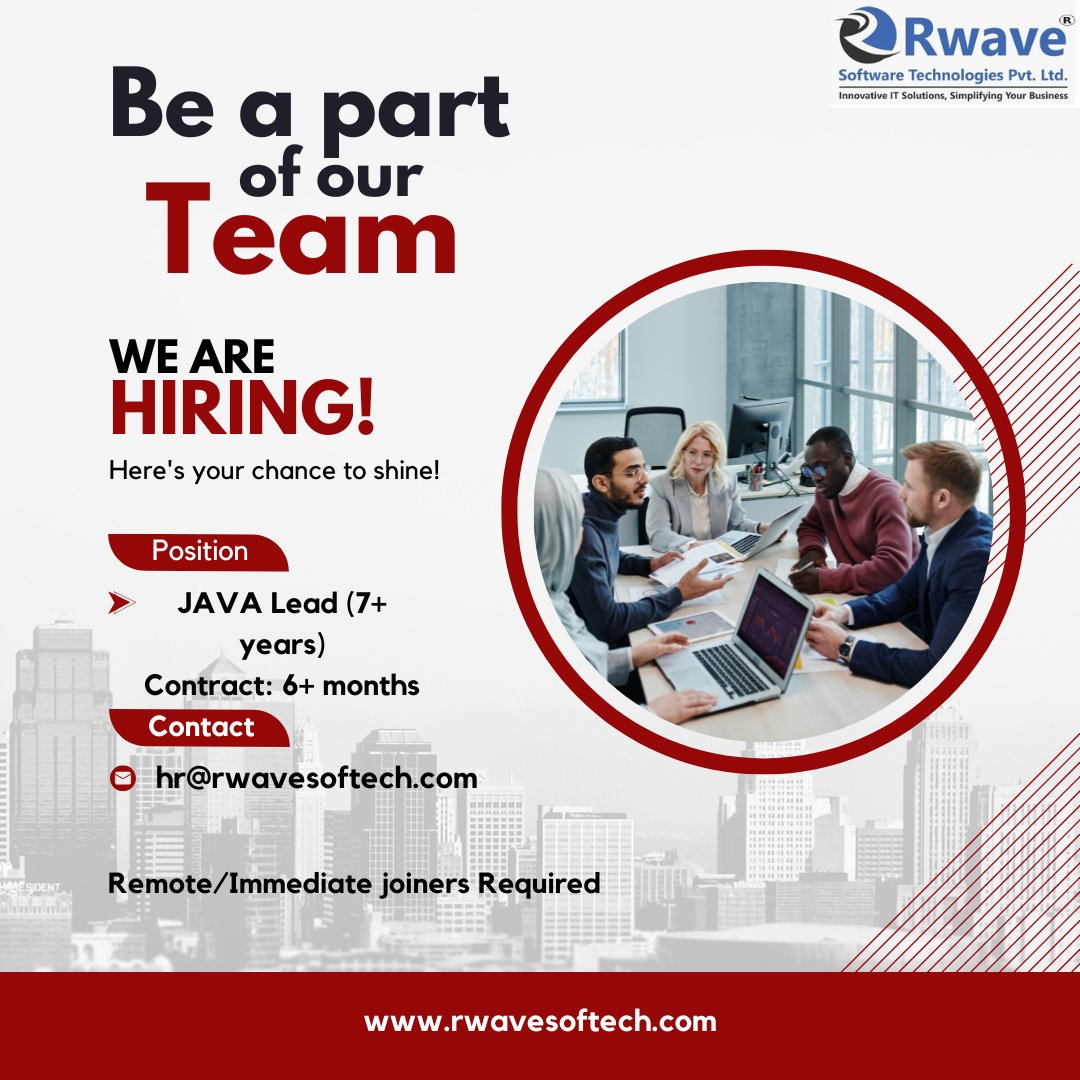 RWAVEsoftware's tweet image. #Hiring for JAVA LEAD
Please share your updated CVs at: sailu@rwavesoftech.com. We appreciate referrals, so feel free to share this with your network!
#Hiring #JavaLead #GCP #SpringBoot #PostgreSQL #GKE #EKS #RemoteJobs #contractjobs #HyderabadJobs #RWAVESoftwareTechnologies