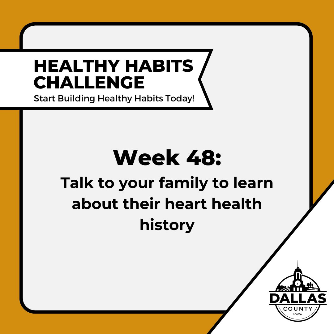 DallasCoHealth's tweet photo. Knowing your family history gives you the knowledge to talk with your doctor about potential risks for heart disease. #HealthyHabitsChallenge https://t.co/lFhZjnhQln