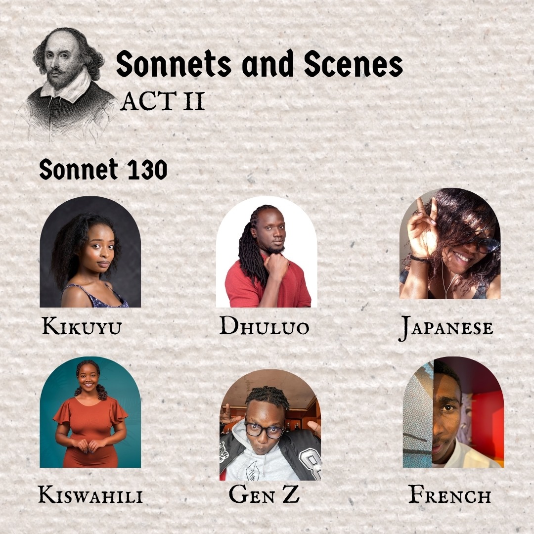 iamnonimaina's tweet photo. ✨ Experience Shakespeare like never before! 

Sonnet &amp; Scenes Act II. Sonnet 130 &amp; Sonnet 55 in:
English, Kiswahili, Sheng, Kikuyu, Dhuluo, French, German, Japanese, Hindi, Borana, Kipsigis, Gen Z, and Sign Language. 

📍 Alliance Française Library
🕒 30th November | 3PM |Free | https://t.co/WizRcfSEUl