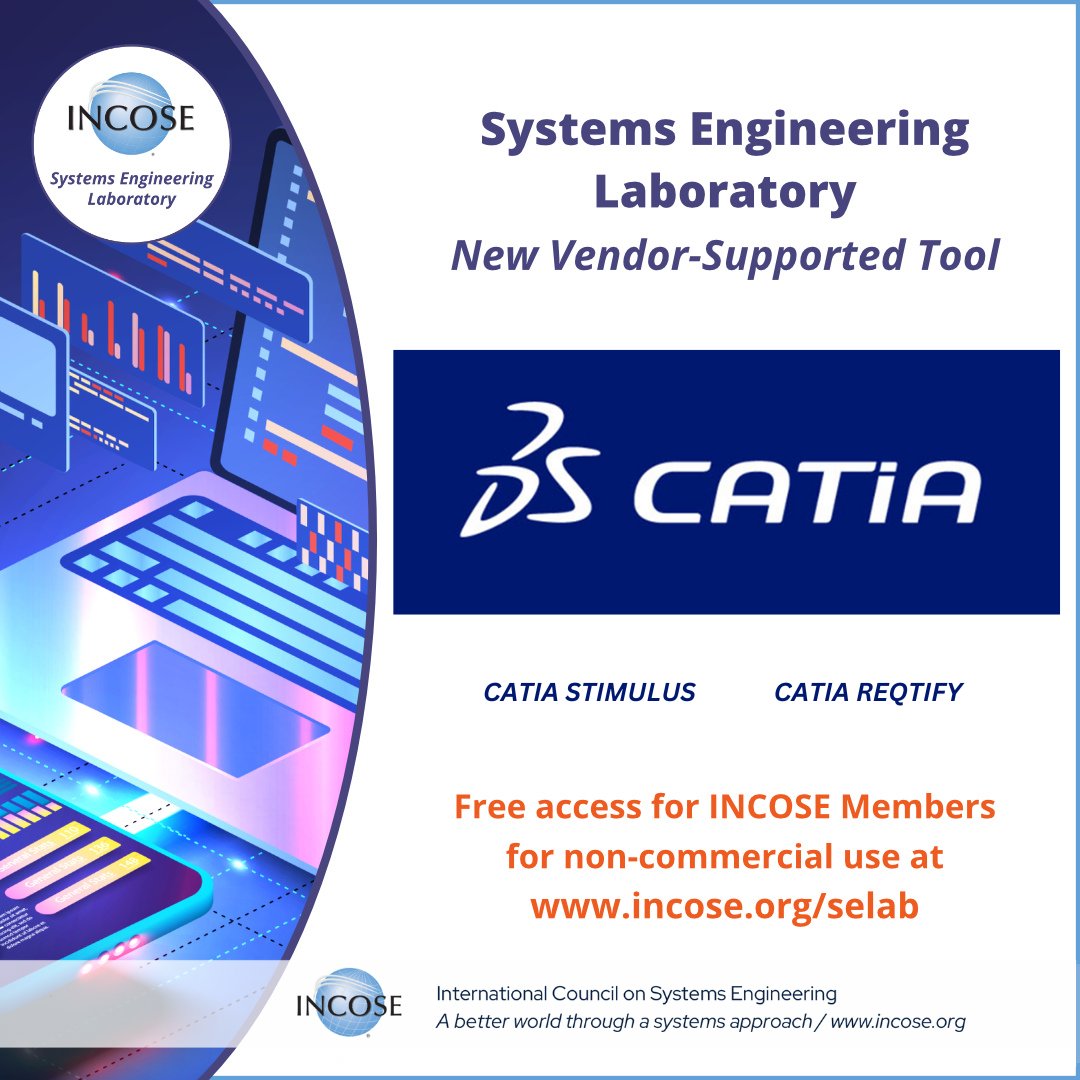 incose_org's tweet photo. #DassaultSystèmes added two powerful new tools to the #SELab, which is FREE for #INCOSE members! #CATIA STIMULUS allows you to write and test embedded systems functional requirements and CATIA REQTIFY lets you trace and analyze artifacts across your entire development lifecyc ... https://t.co/zOhAiNmwrX