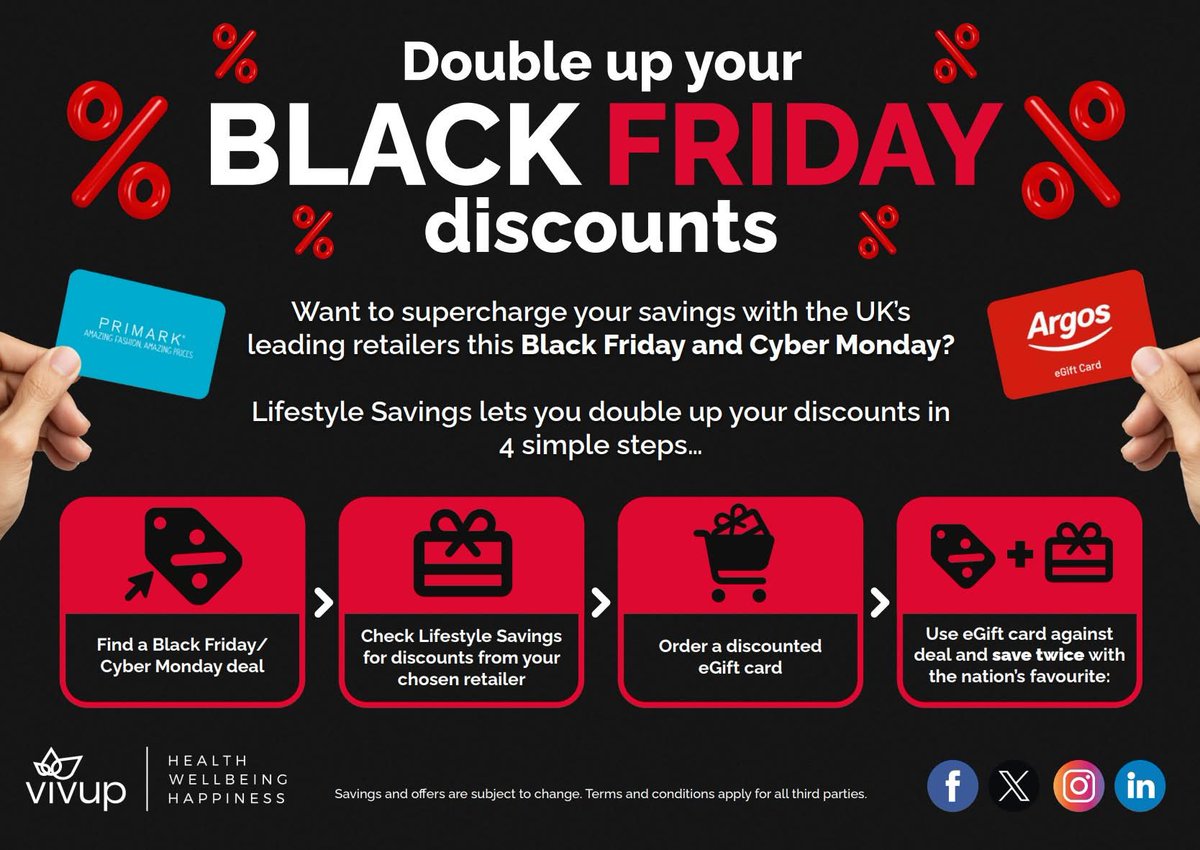 Double your Black Friday &amp; Cyber Monday Discounts 🖤 ❤

For more information please follow the below link 👇

vivupbenefits.co.uk 

#EAP 
<a href="/wearevivup/">Vivup</a>