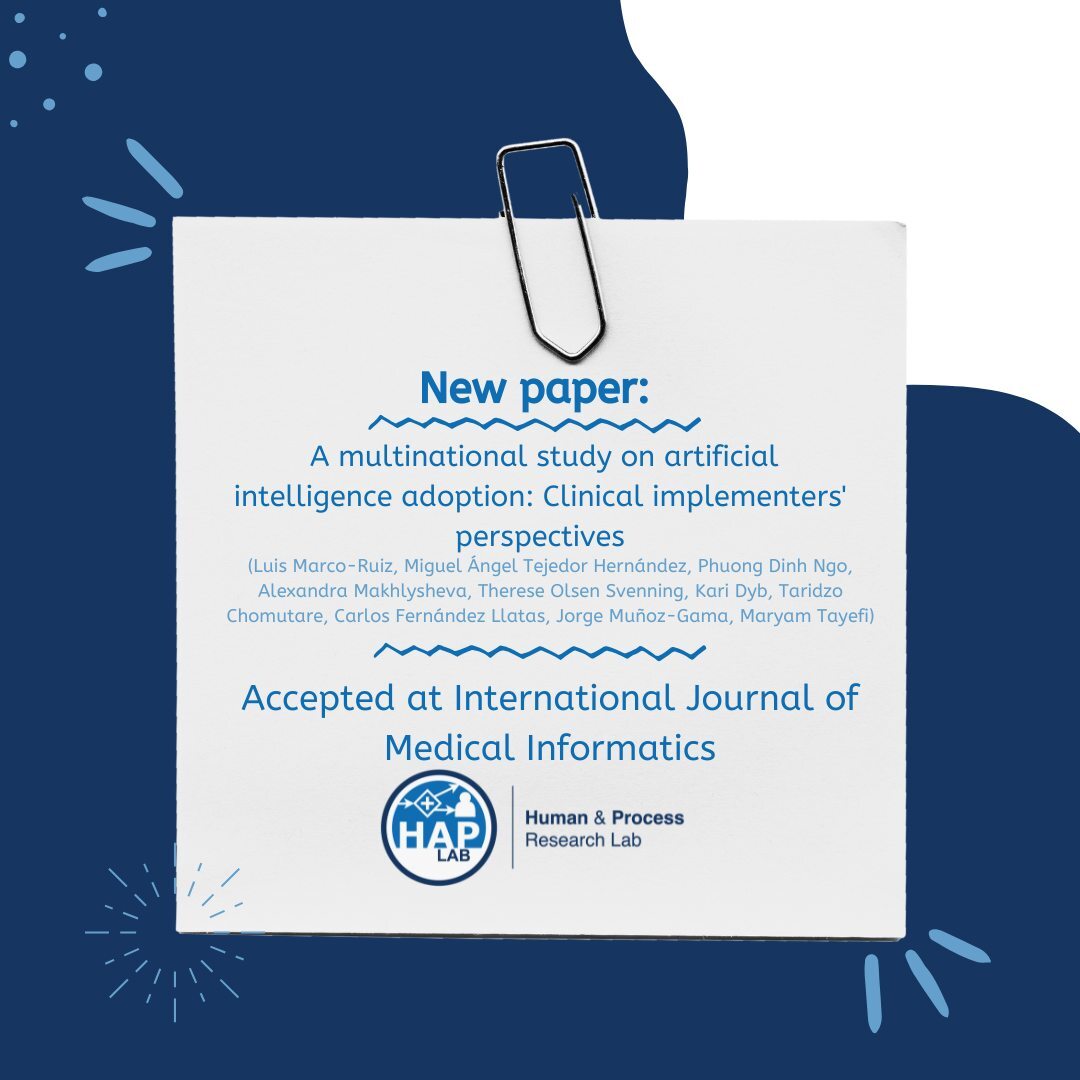New paper! "A multinational study on artificial intelligence adoption: Clinical implementers' perspectives" - by Luis Marco-Ruiz, Miguel Ángel Tejedor Hernández, Phuong Dinh Ngo, Alexandra Makhlysheva, Therese Olsen Svenning, Kari Dyb, Taridzo Chomutare,… instagr.am/p/DCz30_bvskn/