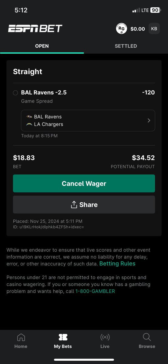 Kyle72baker's tweet photo. @pennplay @ESPNBET #ESPNBETMF 
let’s go Ravens! https://t.co/CUXMBIBVJD