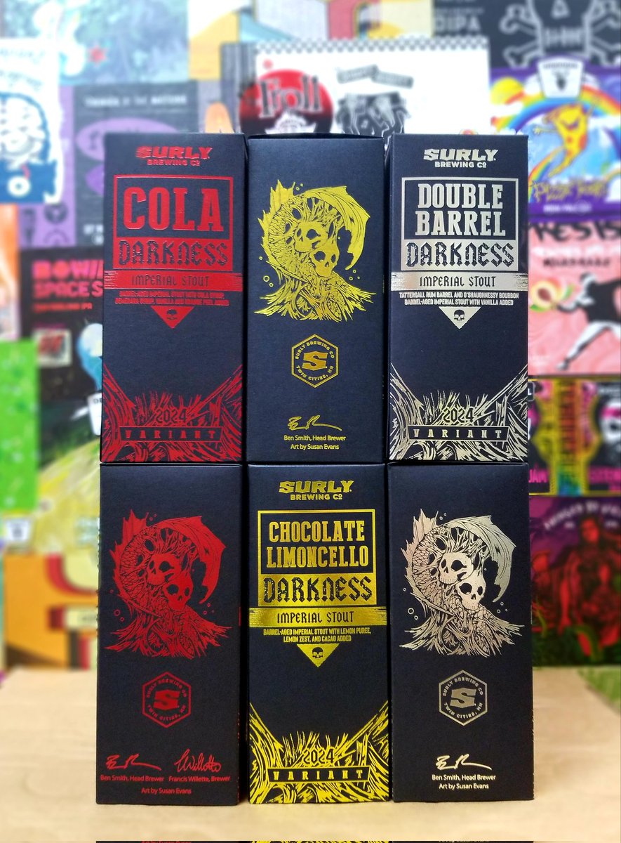 CityViewLiquor's tweet photo. SURLY 2024 DARKNESS VARIANTS are HERE!!! @surlybrewing
#NotAllMondaysSuck #BarrelAgedLiquidTreasure #BarrelAgedBeer #TastyToasties #Darkness2024 #LegendaryLiquid #StoutSeason #ImperialStout #CrazyRadBeer #SurlyBADarkness https://t.co/DqAXqrZ4js