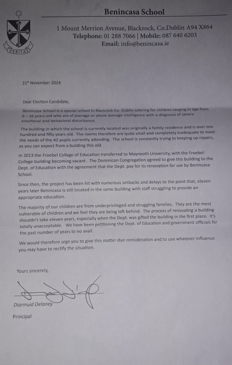 A very sad state of affairs for a very special school struggling to provide an education and safe environment for children with special needs <a href="/ivanabacik/">Ivana Bacik</a> <a href="/DanielTMurray/">Daniel Murray</a> #GE2024