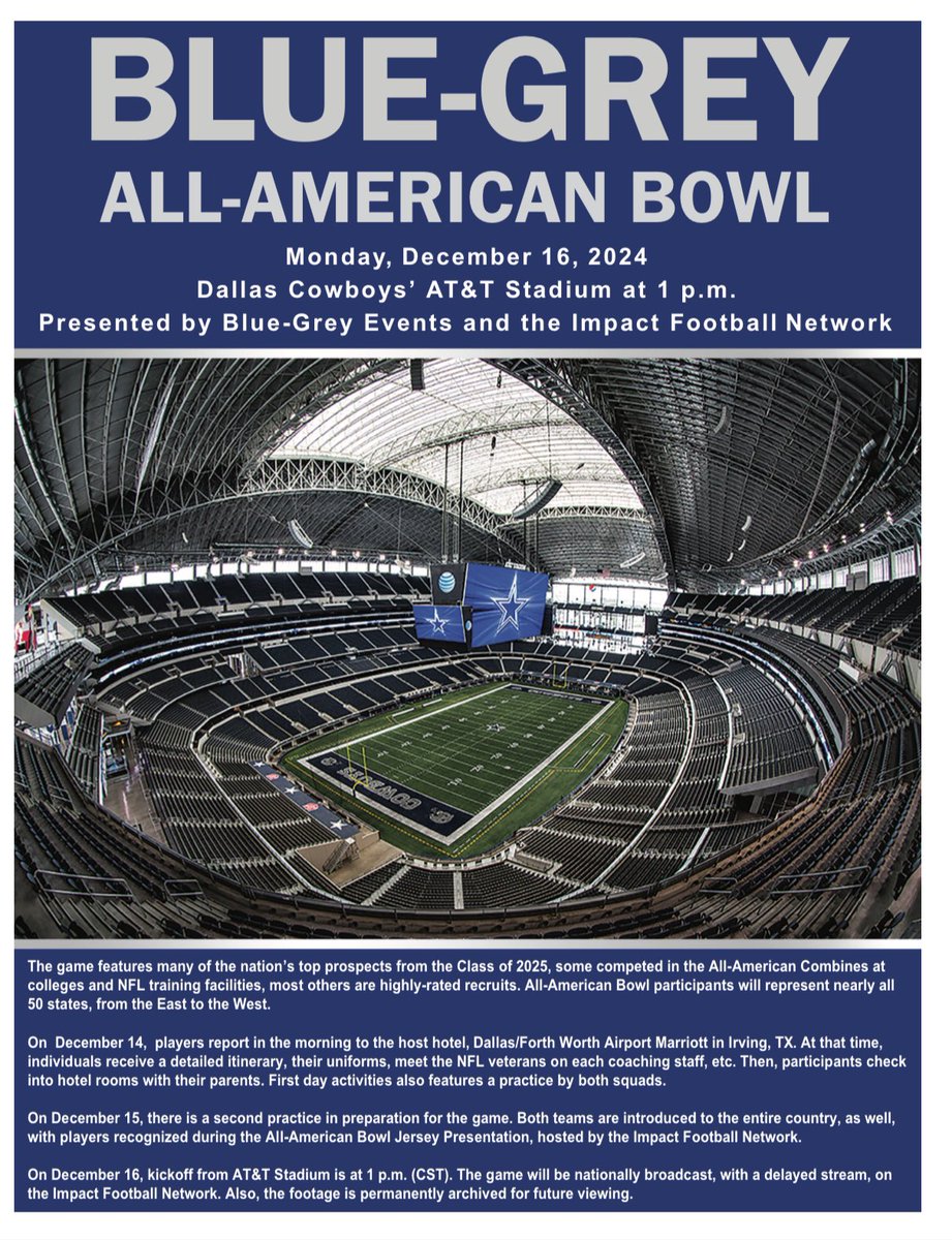 Blessed to be selected to play in the Blue-Grey All-American bowl on December 16th at AT&amp;T Stadium! 
<a href="/BlueGreyFB/">Blue-Grey All-American Bowl</a> <a href="/TheProgram2015/">The Program</a> <a href="/AthleticsApex/">APEX Athletics</a> <a href="/ab02ss/">Andrew Britt</a> <a href="/MV_FB_Recruits/">Medina Valley Recruits</a>