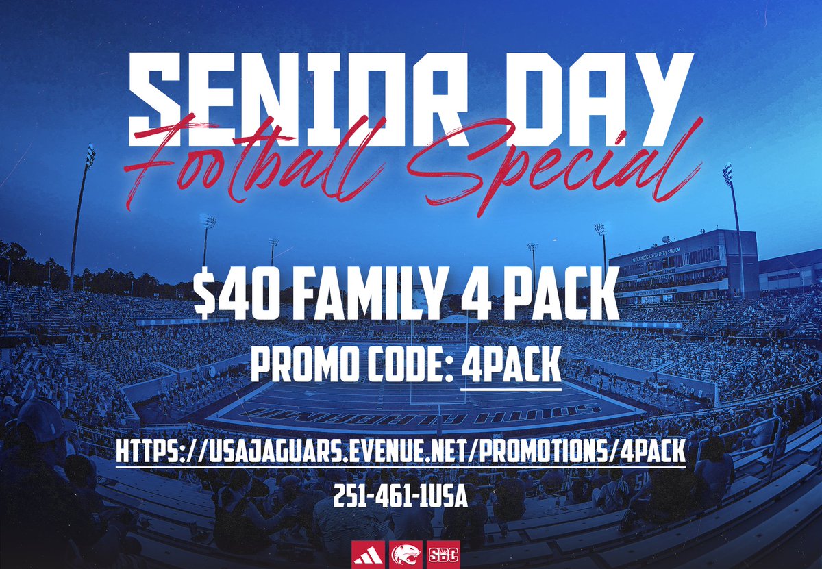 SouthAlabama's tweet image. Black Friday came early this year‼️

Take advantage of this awesome deal for tickets to Friday's @SouthAlabamaFB game

🎟️ usajaguars.evenue.net/promotions/4PA…