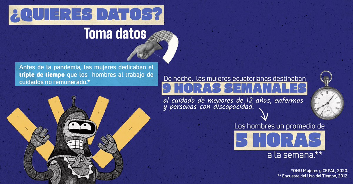 Comciencia PUCE (@comcienciaec) on Twitter photo 🕣24 horas al día quedan cortas cuando tienes que trabajar, cuidar la casa, cuidar a los niños, cuidar a los abuelitos… 🫠
🙎🏻♀️El trabajo de cuidados no remunerados es una realidad que afecta a la mayoría de mujeres.
#empleo #ecuador #mujeres #madres
<a href="/EcuadorFes/">Friedrich-Ebert-Stiftung en Ecuador</a> 🕣24 horas al día quedan cortas cuando tienes que trabajar, cuidar la casa, cuidar a los niños, cuidar a los abuelitos… 🫠
🙎🏻♀️El trabajo de cuidados no remunerados es una realidad que afecta a la mayoría de mujeres.
#empleo #ecuador #mujeres #madres
<a href="/EcuadorFes/">Friedrich-Ebert-Stiftung en Ecuador</a>