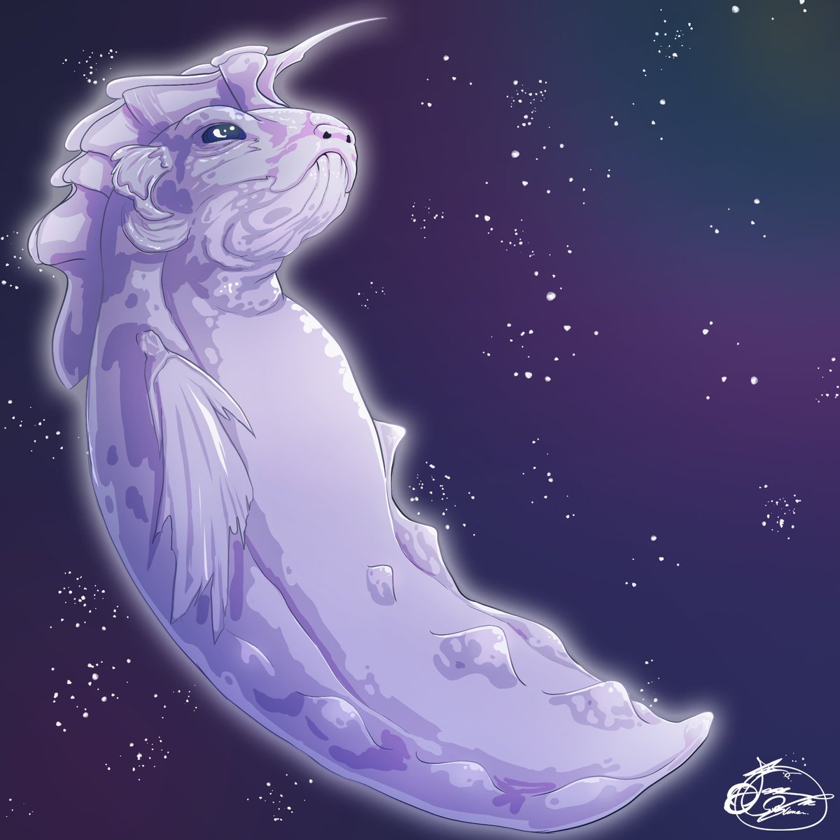 Was gonna draw a fantasy ocean creature. Ended up looking more like a weird moon creature. 
Still cute right? X3