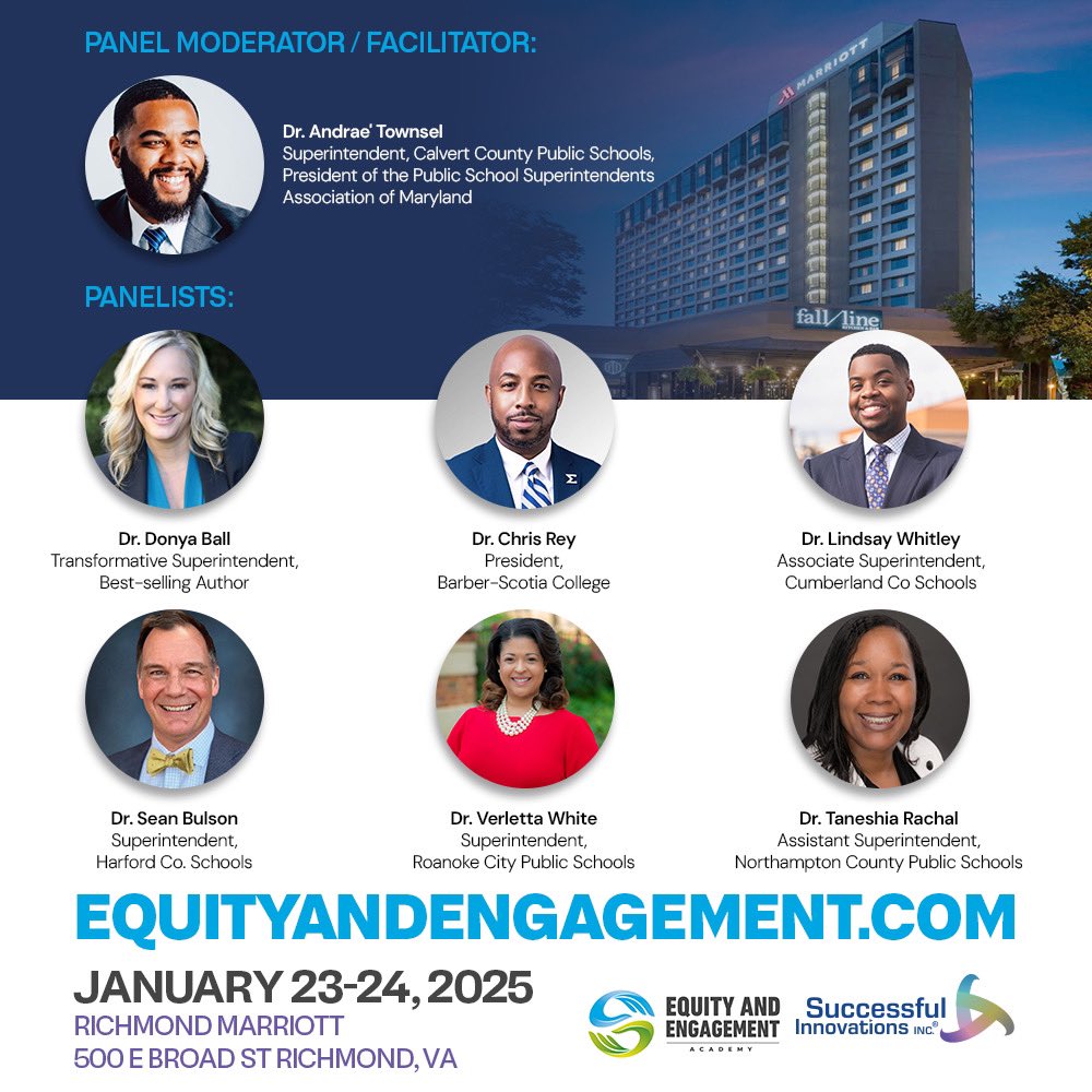 Successful Innovations (@successfulinc) on Twitter photo The Equity and Engagement Academy is your chance to learn, connect, and lead the way toward equitable learning environments to impact students' success & belonging.Â
#eeacademy25 <a href="/ee_academy1/">Literacy and Engagement Academy</a> <a href="/draetown/">Dr. Andraé Townsel</a>
<a href="/SuptDonya/">Dr. Donya Ball</a> <a href="/VerlettaWhite/">Verletta White, Ed.D.</a> <a href="/lindsaywhitley/">Dr. Lindsay A. Whitley</a> <a href="/DarlaEdwards13/">Darla Edwards</a> The Equity and Engagement Academy is your chance to learn, connect, and lead the way toward equitable learning environments to impact students' success & belonging.Â
#eeacademy25 <a href="/ee_academy1/">Literacy and Engagement Academy</a> <a href="/draetown/">Dr. Andraé Townsel</a>
<a href="/SuptDonya/">Dr. Donya Ball</a> <a href="/VerlettaWhite/">Verletta White, Ed.D.</a> <a href="/lindsaywhitley/">Dr. Lindsay A. Whitley</a> <a href="/DarlaEdwards13/">Darla Edwards</a>