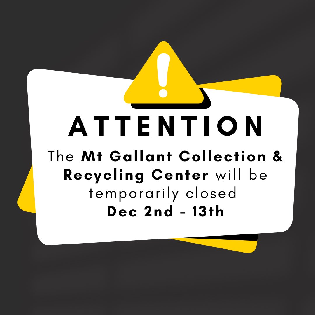 The Mt Gallant Collection &amp; Recycling Center will be closed temporarily for concrete replacement Dec 2-13 (reopening date is subject to change). For more locations go to yorkcountygov.com/recycle.