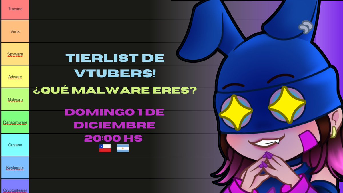 FurezuExe's tweet photo. A VER QUE ALIADOS PUEDO RECLUTAR‼️
TIERLIST de Vtubers! Este Domingo 01 de Diciembre ☣️💜

📌Requisitos: tu png y una breve descripción tuya/lore! 

Tienes tiempo hasta el mismo domingo 1 horas antes de comenzar stream! PASA LA VOZ CON UN RT ✨ https://t.co/s9hLadW0Q8