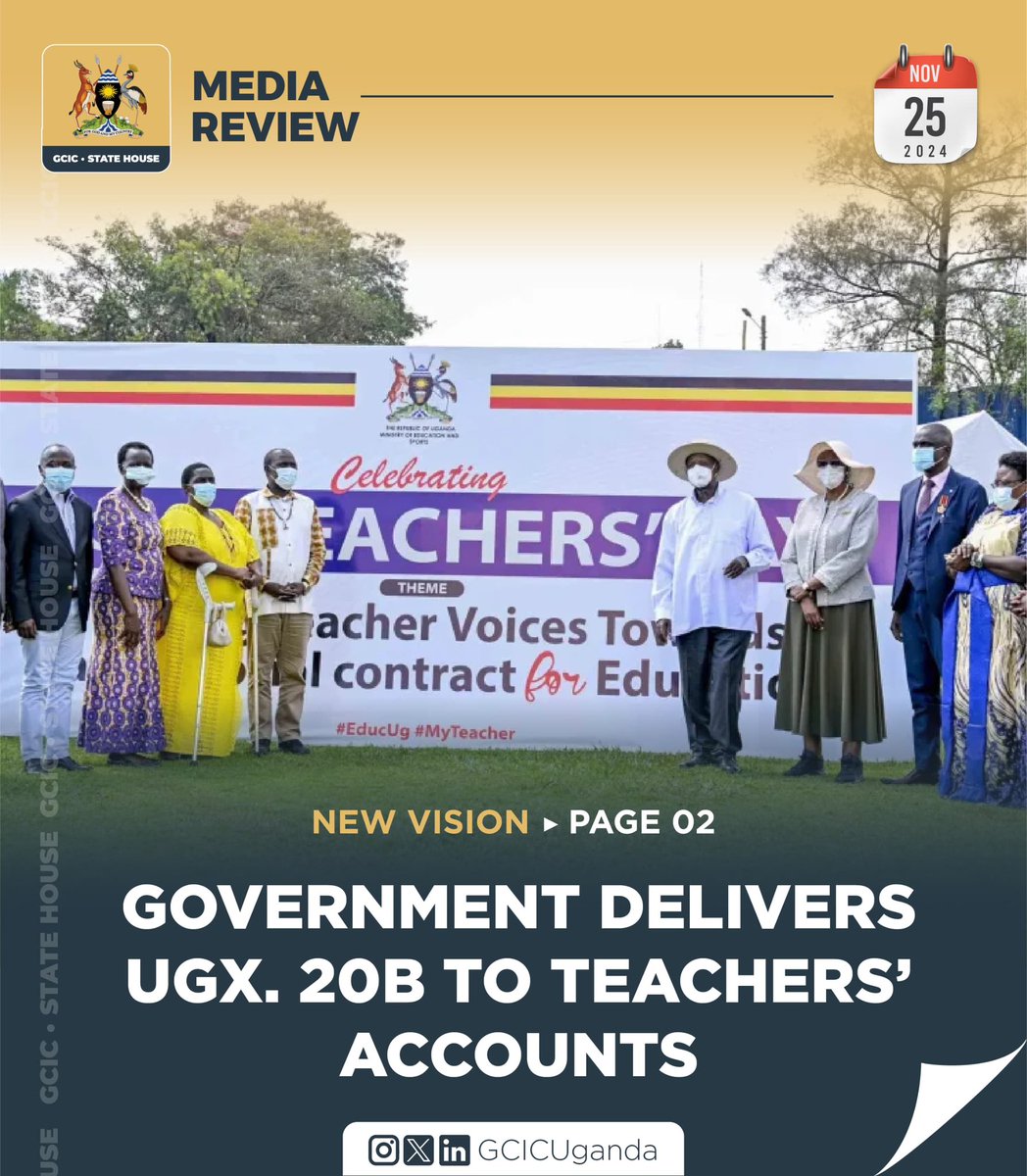 HusseinKidega's tweet photo. In fulfilment of President Museveni's pledge, the Finance Ministry has released UGX. 20b to a total of three teachers' Savings and Credit Cooperatives Organisations. A total of 350,000 teachers will benefit from the funds. #KAREN #Klie #Billboard 
#Bailey #Tyla #Drake Tonali Isak https://t.co/D8gY4i8jrr