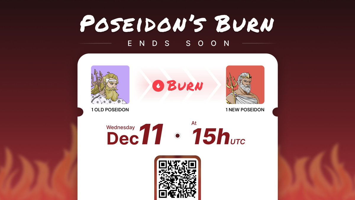 poseidonssol's tweet photo. 🔱Time to burn the old collection is running out!
🔥The burn will close on December 11th at 15 UTC.
🏃Hurry up to burn yours. 
    
 📎 https://t.co/TrSGu0QdyL https://t.co/mdUZsboGTF