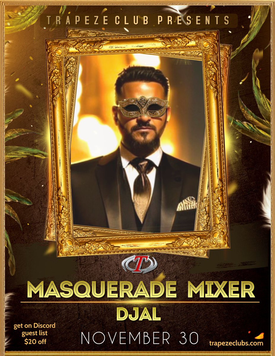 TrapezeClub's tweet photo. Discord members get $20 off their nightly user fee this Saturday‼️🎉 Discount is for paying members only. Membership to Trapeze Club required.

#trapezeclub #trapezeatlanta #trapezefortlauderdale #masqueradeparty #djal https://t.co/mxMEHAgSid