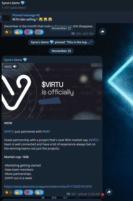 $VIRTU just partnered with <a href="/MessierM87/">M E S S I E R | M87</a> 

Always bet on the winning teams, this team has been here and still building for over 6 months.

-They relaunched about 2 weeks ago
-DAPP will be out in 1 week
-New members on board
-More partnerships
-Marketing getting started

Called in