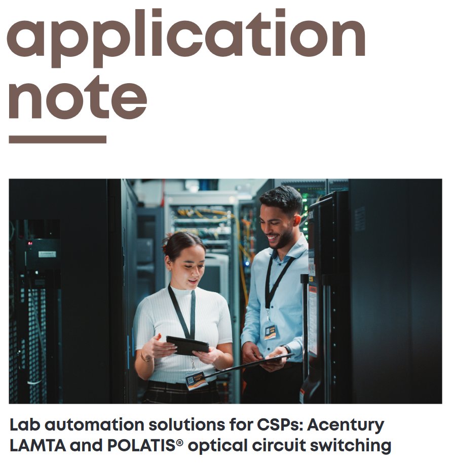 Use #Polatis and #LAMTA operating system integration to reroute optical connections between ports in CSP Labs - and reconfigure RU connections between CU/DU combinations. Read @hubersuhner #Polatis App Note for more details: polatis.com/docs/POLATIS_A…