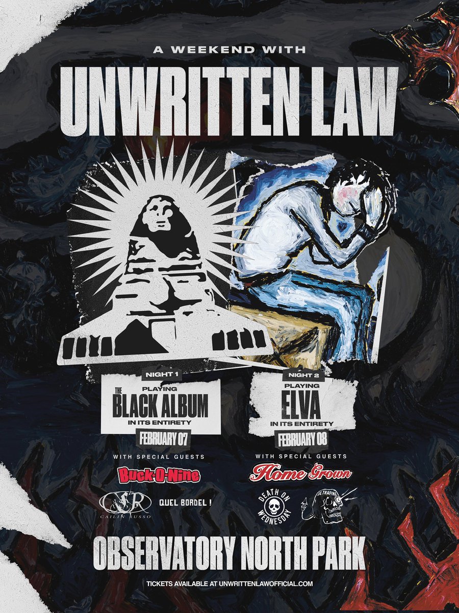 Unwritten Law (@unwritten_law) on Twitter photo SAN DIEGO!!! We will be at @observstorynorthpark February 7th & 8th for an unforgettable double-header.
Tickets on sale Wed 27th at 10:00am!
Presale Tues the 26th!
Use code: BEATS
🎟 Night One Feb 7th: concerts.livenation.com/event/0B006175…
🎟️ Night Two Feb 8th: concerts.livenation.com/event/0B006175… SAN DIEGO!!! We will be at @observstorynorthpark February 7th & 8th for an unforgettable double-header.
Tickets on sale Wed 27th at 10:00am!
Presale Tues the 26th!
Use code: BEATS
🎟 Night One Feb 7th: concerts.livenation.com/event/0B006175…
🎟️ Night Two Feb 8th: concerts.livenation.com/event/0B006175…