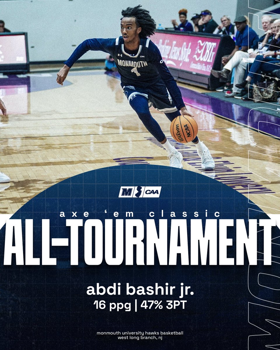MonmouthBBall's tweet photo. Our guy @abdibashirjr has been named to the Axe 'Em Classic All-Tournament Team!

#FlyHawks https://t.co/ztEc7FdR6e