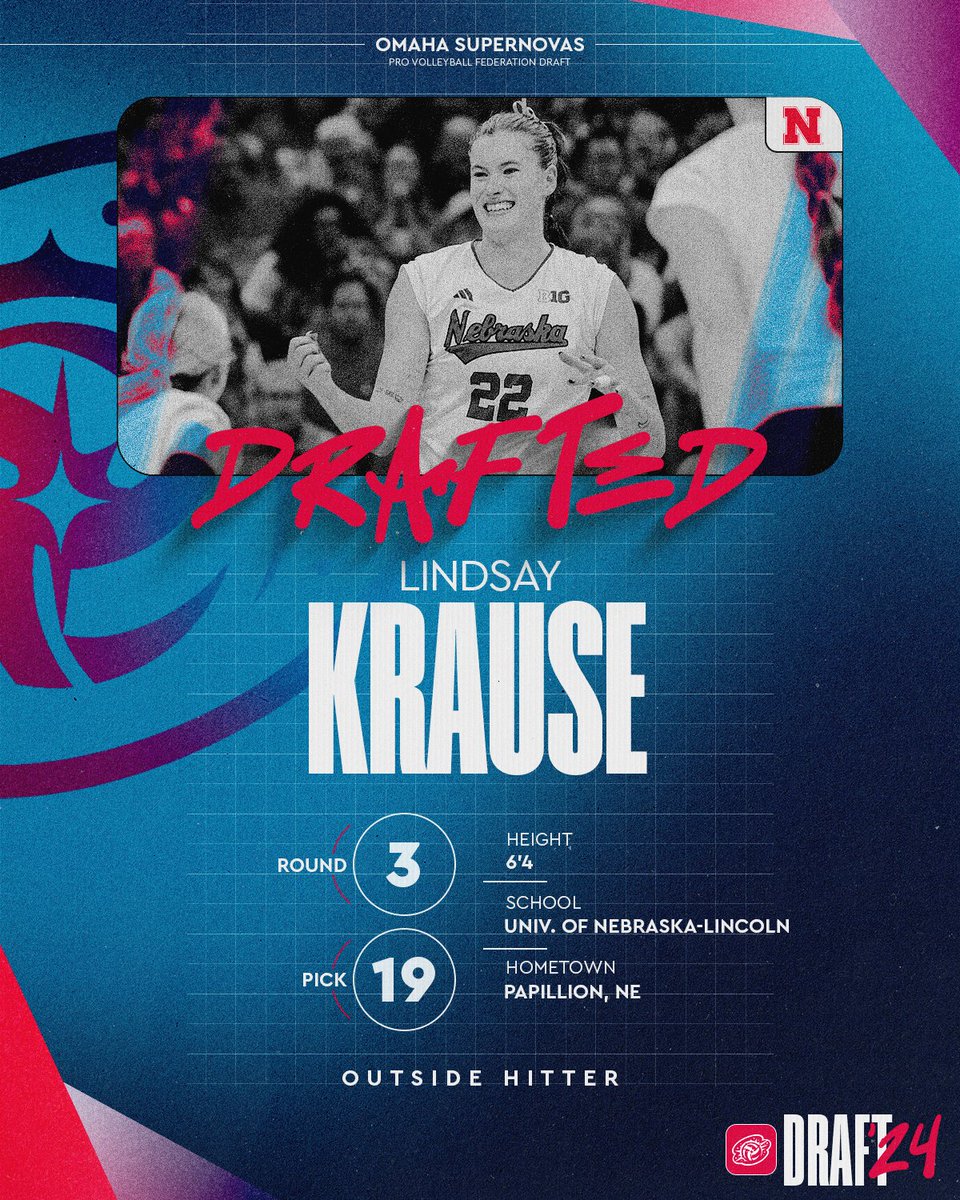 With the 19th pick in the 2024 #PVFDraft, the #OmahaSupernovas select OH @lindsayykrause from the University of Nebraska-Lincoln!

#NovasNation #LightItUp #GBR