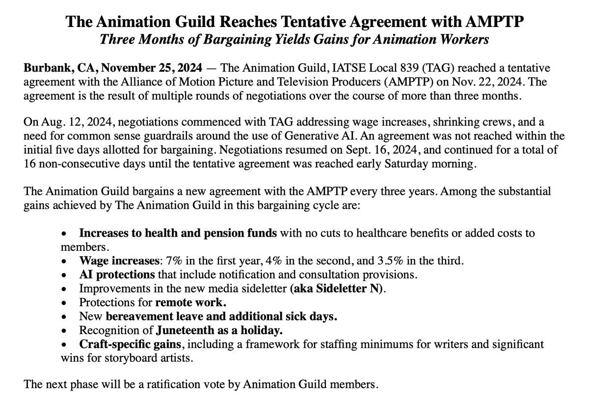 MBJamerson's tweet photo. INBOX: The @animationguild  reached a tentative agreement with studios https://t.co/xWFQvdpf6y