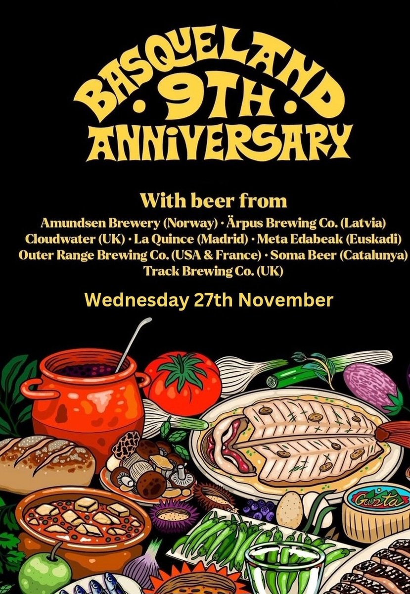 Dead Crafty Beer Co (@deadcraftybeer) on Twitter photo ASK FOR BASQUE? YOU GOT IT!
This Wednesday we're celebrating all the things we love about <a href="/basquelandbrew/">Basqueland Brewing</a>
We're pouring all 7 of their 9th birthday beers, with some awesome collabs. We've got a TIPA, a DIPA, a Sour, an IPA, a lager, a Westie and obviously a big impy! ASK FOR BASQUE? YOU GOT IT!
This Wednesday we're celebrating all the things we love about <a href="/basquelandbrew/">Basqueland Brewing</a>
We're pouring all 7 of their 9th birthday beers, with some awesome collabs. We've got a TIPA, a DIPA, a Sour, an IPA, a lager, a Westie and obviously a big impy!
