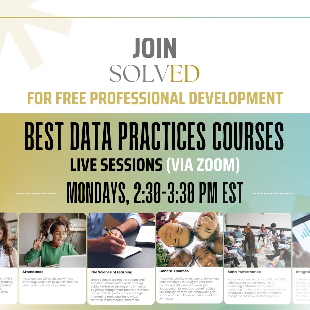 🎓 Join us TODAY for FREE professional development covering Best Data Practices - with SOLVED! Live Zoom session on best data practices, 2:30-3:30 PM EST. Learn key strategies for attendance tracking, student engagement, and leveraging data tools to drive student success.