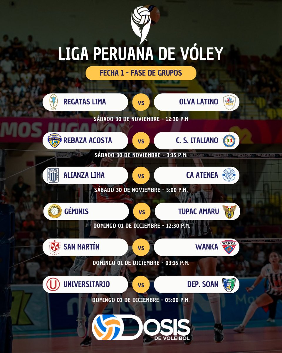 dosisdevoleibol's tweet photo. ¡𝘼𝙃𝙊𝙍𝘼 𝙎Í, 𝙀𝙇 𝙁𝙄𝙓𝙏𝙐𝙍𝙀 𝘿𝙀 𝙇𝘼 𝙋𝙍𝙄𝙈𝙀𝙍𝘼 𝙁𝙀𝘾𝙃𝘼!🫡🏐

Esta es la programación de la primera fecha de la Liga Peruana de Vóley.👇🏻 https://t.co/Mytcr1YZ5V