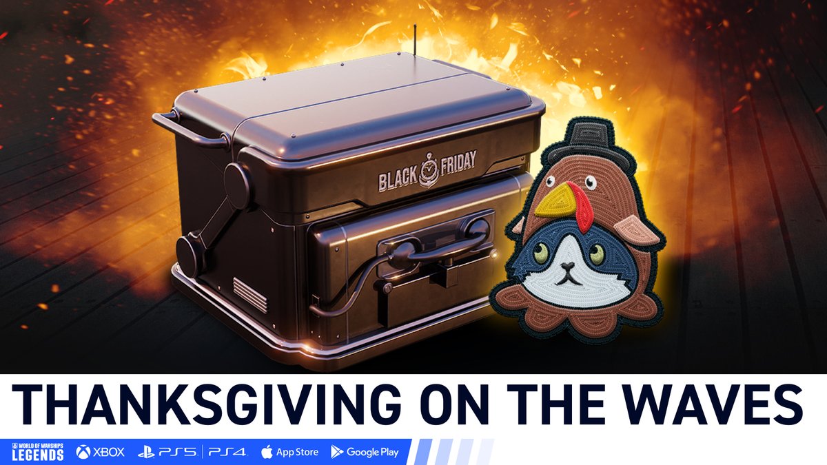 🦃 Thanksgiving is almost here, and we’re serving up some treats starting today through next Monday! 
🇺🇸 20% off all U.S. Tech Tree ships (Tier 4 to 8)
🖤 Take on the free Thanksgiving on the Waves mission
And swing by our socials on Thanksgiving Day for a special reward