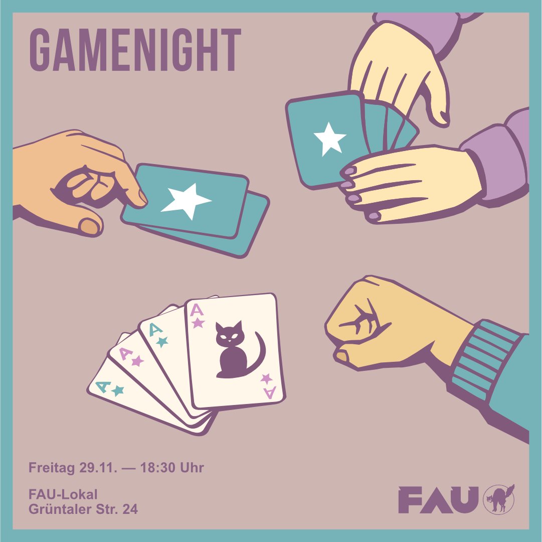 [DE+EN] Es ist wieder soweit – am 29.11.2024 findet unser nächster Spielabend im FAU-Lokal statt. 

🎲 Spieleabend
⌛️Fr. 29.11.2024, 18:30 Uhr
📍Grüntaler Str. 24, Wedding
👉 berlin.fau.org

[EN] 👉 tinyurl.com/muyy2bf5