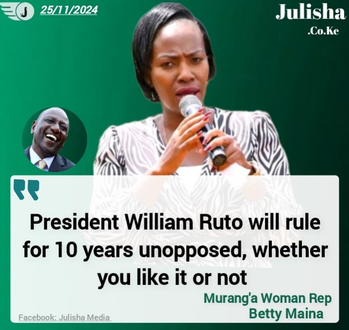 Goddie_Ke's tweet image. NEWS UPDATE 

Murang'a Woman Rep Betty Maina : President William Ruto will rule for 10 years Unopposed, whether you like it or not