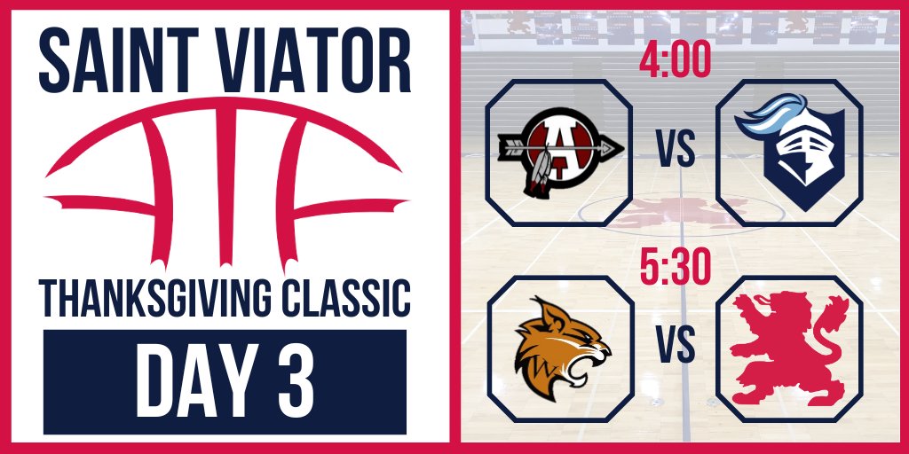 Final day of the 47th annual <a href="/ViatorClassic/">Saint Viator Thanksgiving Classic</a> features <a href="/SequoitHoops/">Antioch HS (IL) Boys Basketball</a> vs <a href="/ProspectHoops/">Prospect Boys Basketball</a> and <a href="/LHSwildcatBball/">🏀LHS Basketball🏀</a> vs <a href="/stviatorbball/">Saint Viator Boys Basketball</a>

Join us in Cahill Gym 🎟️
gobound.com/il/schools/sai…

Or on HudlTV📺 fan.hudl.com/ABC/IL/Arlingt…

#ViatorClassic47