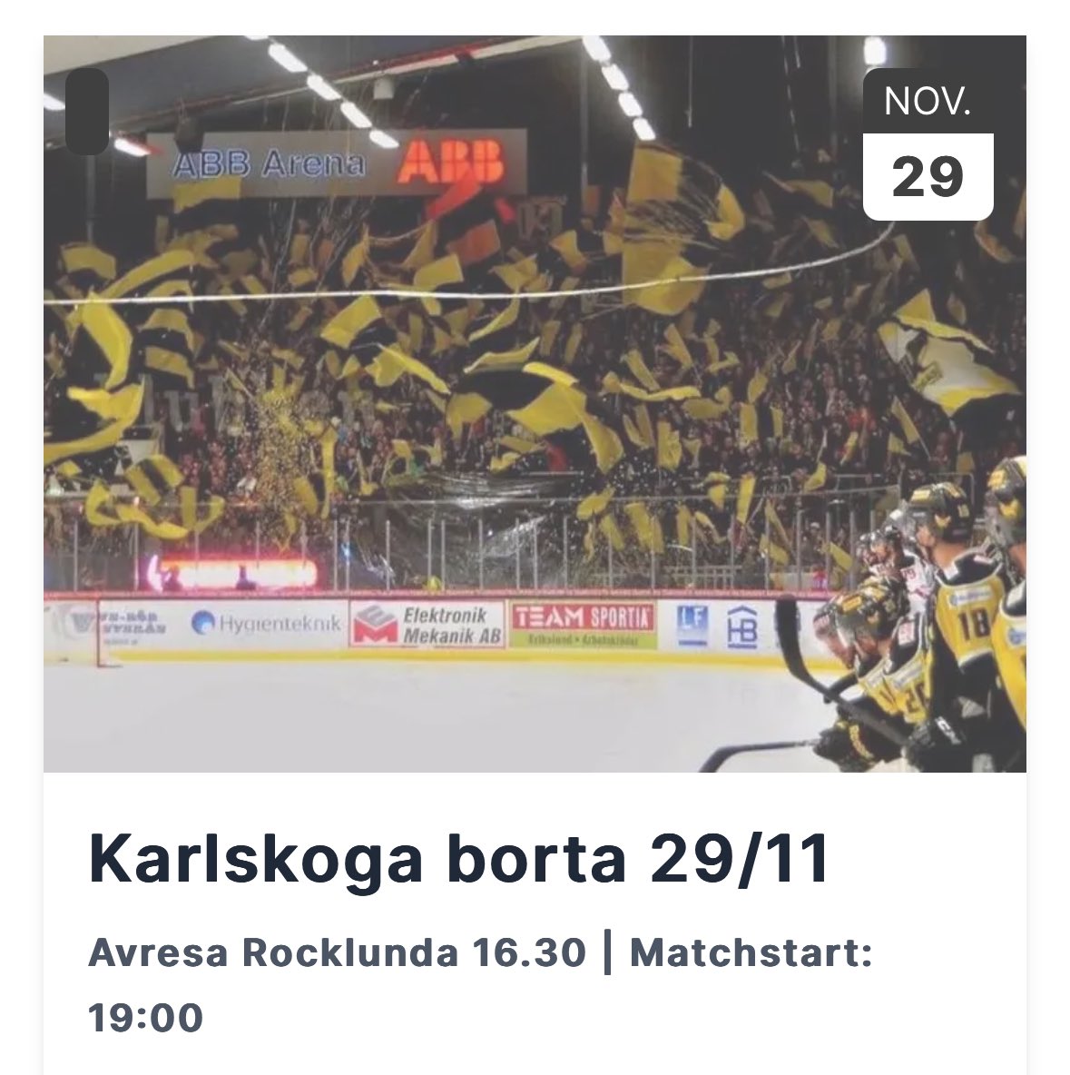 VIKSupport's tweet photo. Häng med oss till Karlskoga på fredag! 350kr för resa och inträde! 
Boka här:
https://t.co/QhbgYq3WW1 https://t.co/z7N6mfp7B8