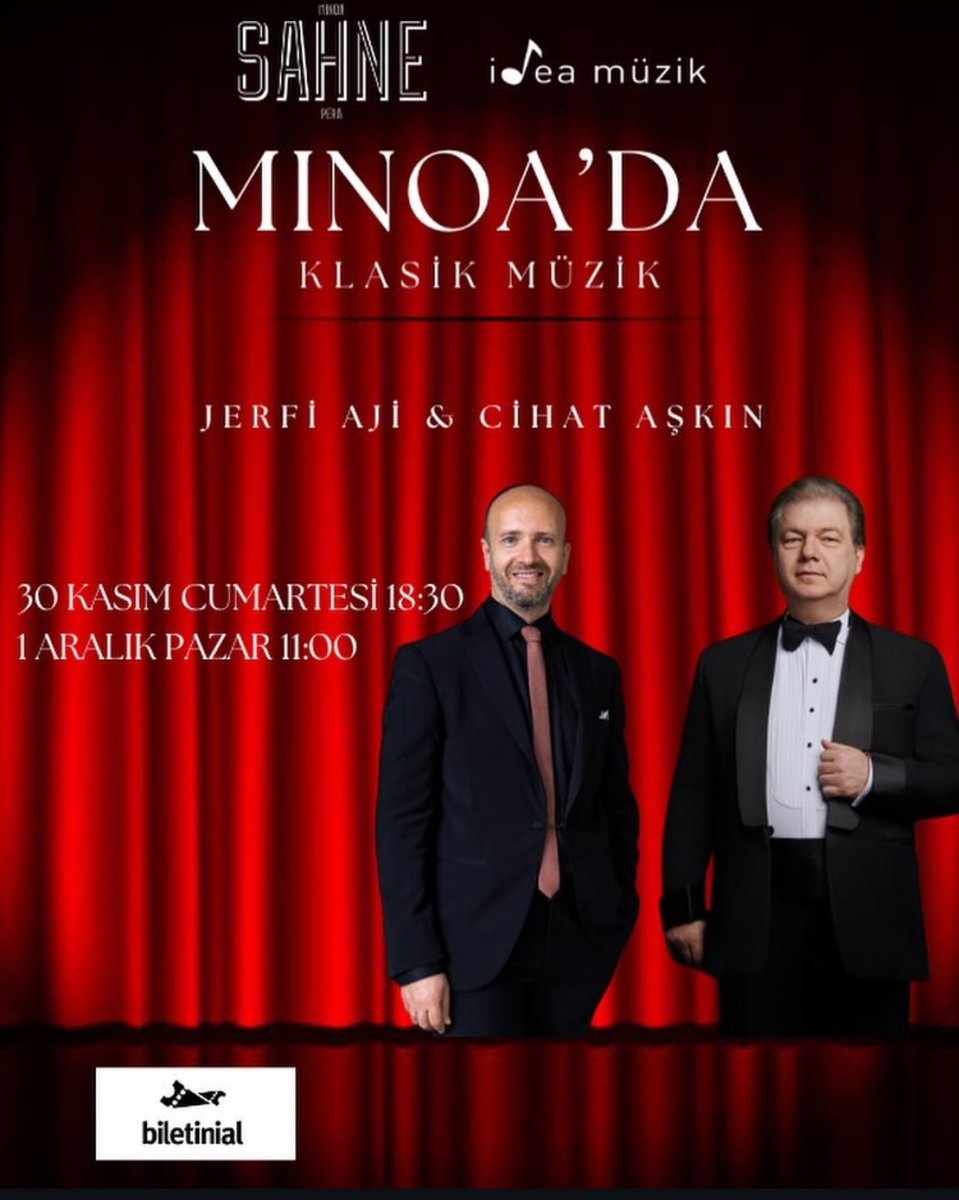 minoapera's tweet photo. 30 Kasım Cumartesi Saat 18:30 Cihat Aşkın &amp; Jerfi Aji Konseri

30 Kasım Cumartesi Saat 22:00
Lara Çetin Trio

Biletler https://t.co/6bUVCV4Anu https://t.co/Ks7908p9sA