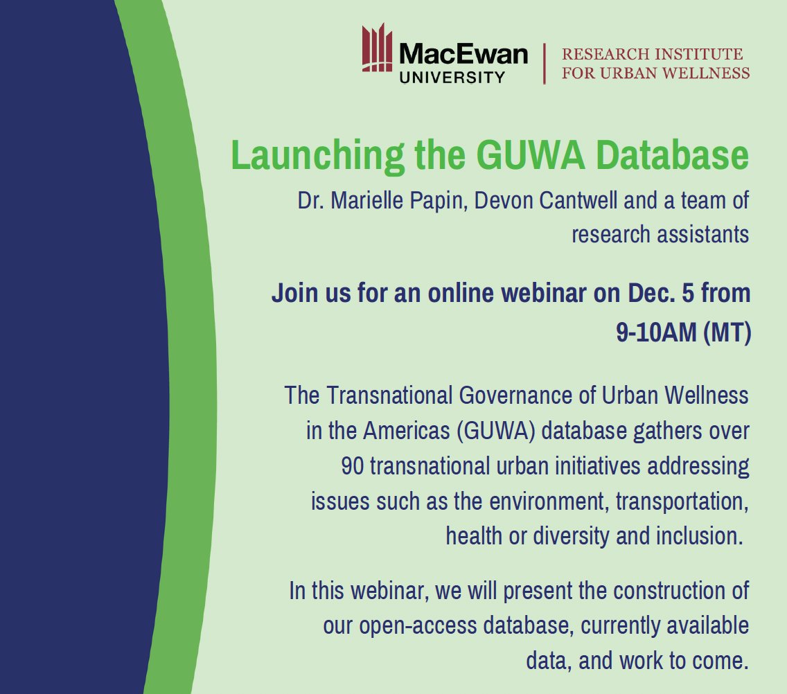 Marielle Papin-Manjarrez (@marielle_papin) on Twitter photo Interested in transnational urban wellness initiatives? Join us on Dec. 5 as we present our new database! Contact us at riuw (at) macewan . ca to register.
<a href="/devon_cantwell/">Devon Cantwell-Chavez</a> Interested in transnational urban wellness initiatives? Join us on Dec. 5 as we present our new database! Contact us at riuw (at) macewan . ca to register.
<a href="/devon_cantwell/">Devon Cantwell-Chavez</a>