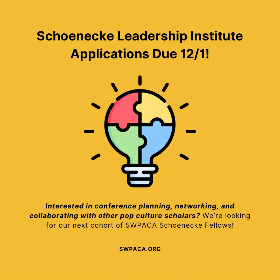 southwestpca's tweet photo. 💡 Interested in academic conference planning? SWPACA’s Schoenecke Leadership Institute offers a chance to help our Executive Team plan our upcoming conference events. Apply at https://t.co/m29WKS5SNo by 12/1 to join our next cohort of Schoenecke Fellows! https://t.co/crgGk5CCHJ