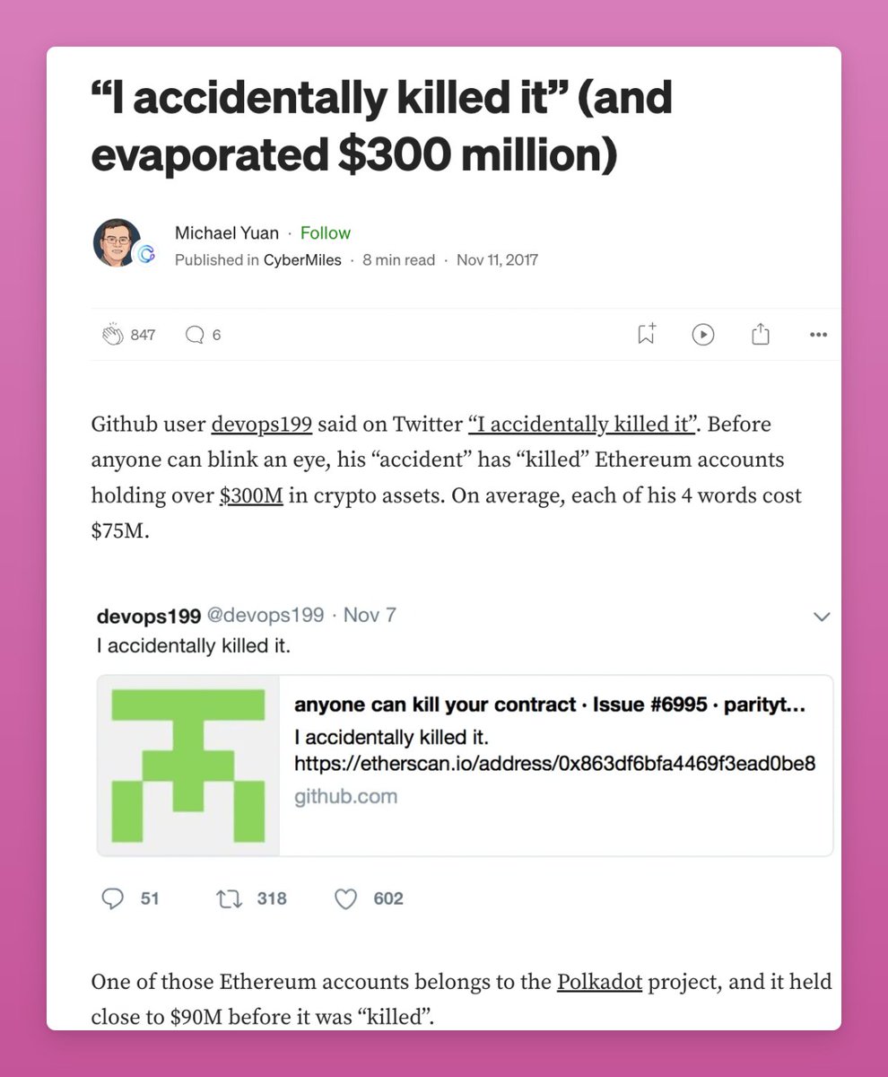 TIL: Polkadot intern burnt 300k of ETH in 2017. Github user 