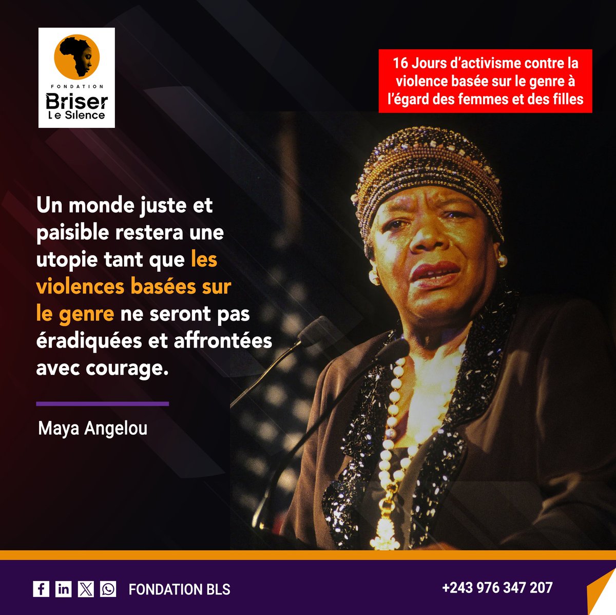 FondationBLS's tweet photo. Aujourd'hui est lancé  les #16jours d'activisme contre les violences  sous toutes ses formes auxquelles les femmes et filles font face.  
#BrisonsLeSilence et permettons à la femme de jouir pleinement de ses droits. 🇨🇩 https://t.co/0uioQWRmnd