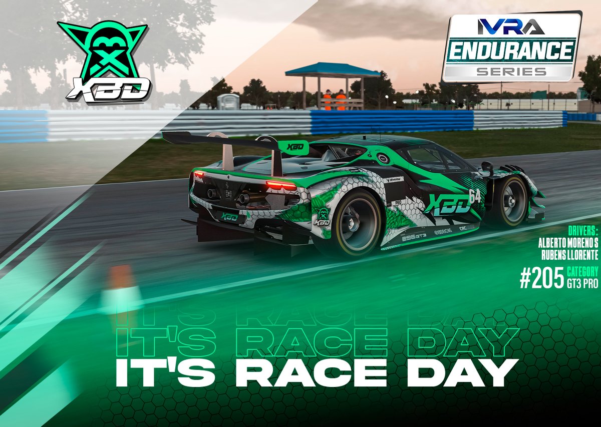 XBD RACING MOTORSPORT (@xbdracing) on Twitter photo Second Round of #IvraEndurance ‼️
Will we be able to do as well as we did at Motegi? 😜
Drivers 👇
👤 <a href="/tuxoniano/">Alberto Moreno Sánchez</a>
👤 <a href="/ROLL3RBALL/">Rubens Llorente</a>
📍 Sebring ✈️
📹 youtube.com/@RaceSpotTV
⌛️ 16:15 CET
#GreenPower #GoXBD <a href="/IVRALeague/">IVRA</a> Second Round of #IvraEndurance ‼️
Will we be able to do as well as we did at Motegi? 😜
Drivers 👇
👤 <a href="/tuxoniano/">Alberto Moreno Sánchez</a>
👤 <a href="/ROLL3RBALL/">Rubens Llorente</a>
📍 Sebring ✈️
📹 youtube.com/@RaceSpotTV
⌛️ 16:15 CET
#GreenPower #GoXBD <a href="/IVRALeague/">IVRA</a>