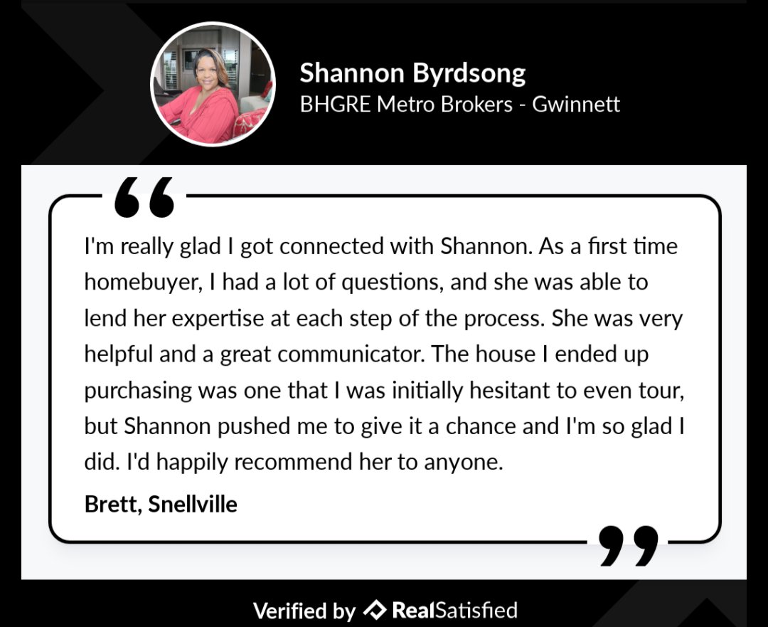 Grateful for the opportunity to assist my clients w/one of the largest purchases of their lives 🏠#RealtorLife #FitRealtorMom #realestate #testimonial #GwinnettRealEstate #GwinnettRealtor #AtlantasRealtorOfChoice #happyclients #happybuyer #grateful #METROBROKERS 
#Byrdsongteam