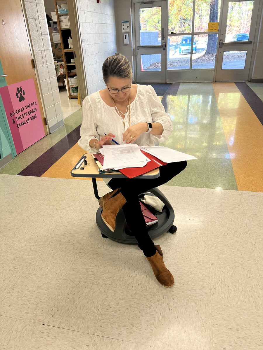 They see me rolling 🤩 check out our superstar principal in her new rolling chair so she can be in the hallways supporting teachers and students!