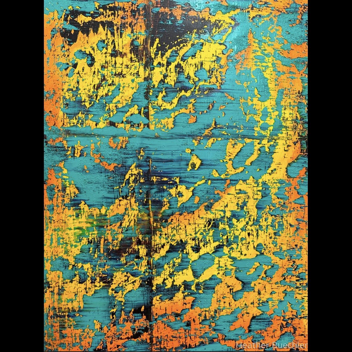 “Center of the Earth” is an #abstract #painting that explores the theme of #interconnection through dynamic forms and vivid, layered #colors.  #Symbolizing the invisible threads that bind all living things