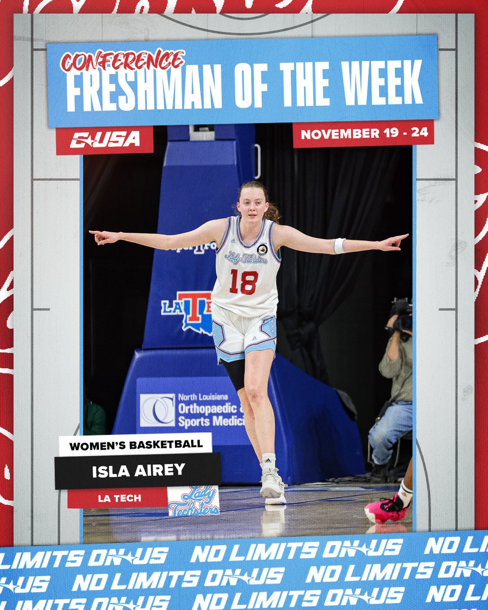 Conference USA (@conferenceusa) on Twitter photo 🏀WOMEN'S BASKETBALL FRESHMAN OF THE WEEK 🏀
Isla Airey, <a href="/LATechWBB/">Lady Techsters</a>
#NoLimitsOnUs | bit.ly/3ZxSxgR 🏀WOMEN'S BASKETBALL FRESHMAN OF THE WEEK 🏀
Isla Airey, <a href="/LATechWBB/">Lady Techsters</a>
#NoLimitsOnUs | bit.ly/3ZxSxgR