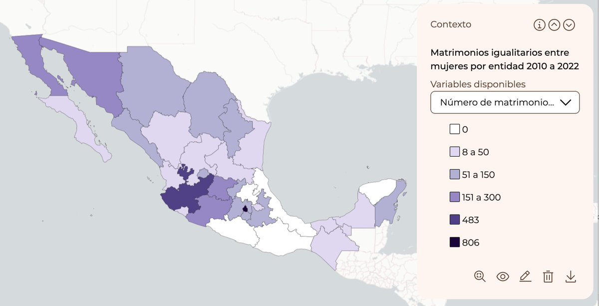 Yosune (@_yosune) on Twitter photo 🔥🌡️ #30DayMapChallenge en #GemaMX se encuentra la siguiente capa con datos de <a href="/INEGI_INFORMA/">INEGI INFORMA</a>:
🏳️🌈 Matrimonios igualitarios entre mujeres por entidad 2010 a 2022
👉gema.conahcyt.mx/visualizador?c… #DatosAbiertos #OpenData #25N 🔥🌡️ #30DayMapChallenge en #GemaMX se encuentra la siguiente capa con datos de <a href="/INEGI_INFORMA/">INEGI INFORMA</a>:
🏳️🌈 Matrimonios igualitarios entre mujeres por entidad 2010 a 2022
👉gema.conahcyt.mx/visualizador?c… #DatosAbiertos #OpenData #25N