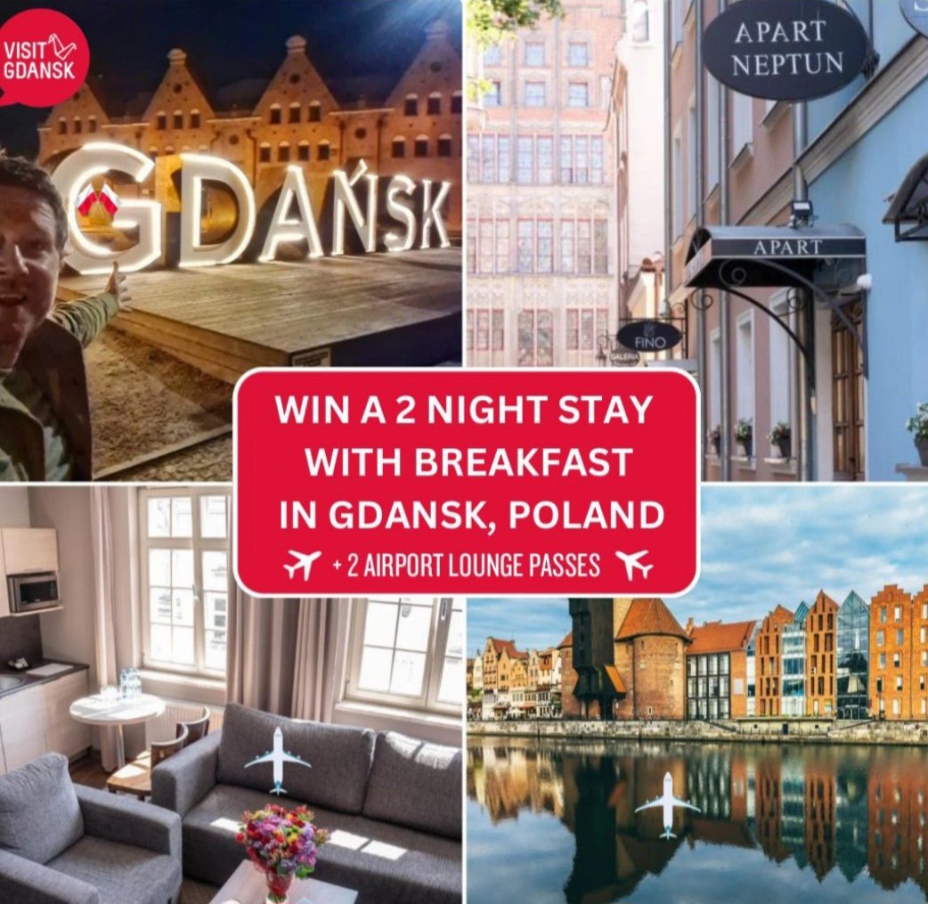 TheWiganRunner's tweet image. 🇵🇱 WIN A 2x NIGHT STAY IN GDANSK 🇵🇱
+ 2 x Airport Lounge Passes ✈️
Worth upto £400

✈️ LIKE
✈️ RETWEET
✈️ FOLLOW @TheWiganRunner 🙋🏻‍♂️
+For more Travel ✈️

A 2x Night stay @ Apart Neptun 🏤
📆 Winner Sun 📆
#Competition #Prize #Holiday #Autumn #Winter #Travel #WIN #Giveaway #Retweet
