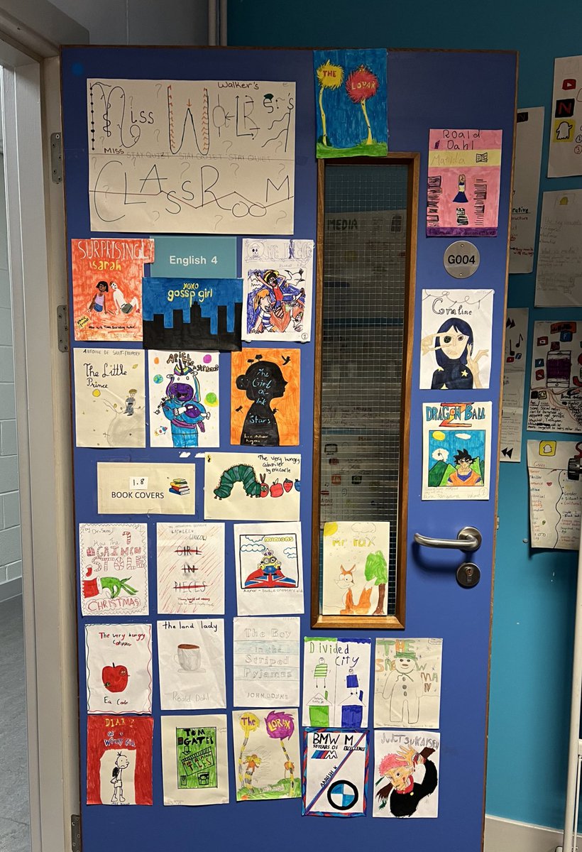 MissCWalker_'s tweet photo. Very proud of my super S1 class who won the ‘best door’ competition for Book Week Scotland! Pupils in 1.8 put so much effort into designing covers for their favourite books. Well done! 🥳 https://t.co/ZqmSwxE1YS