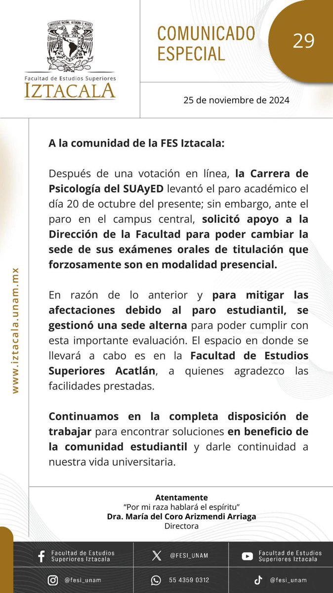 FESI_UNAM's tweet photo. #ComunicadoFESI #FESI #UNAM https://t.co/8YnsxMAhAQ