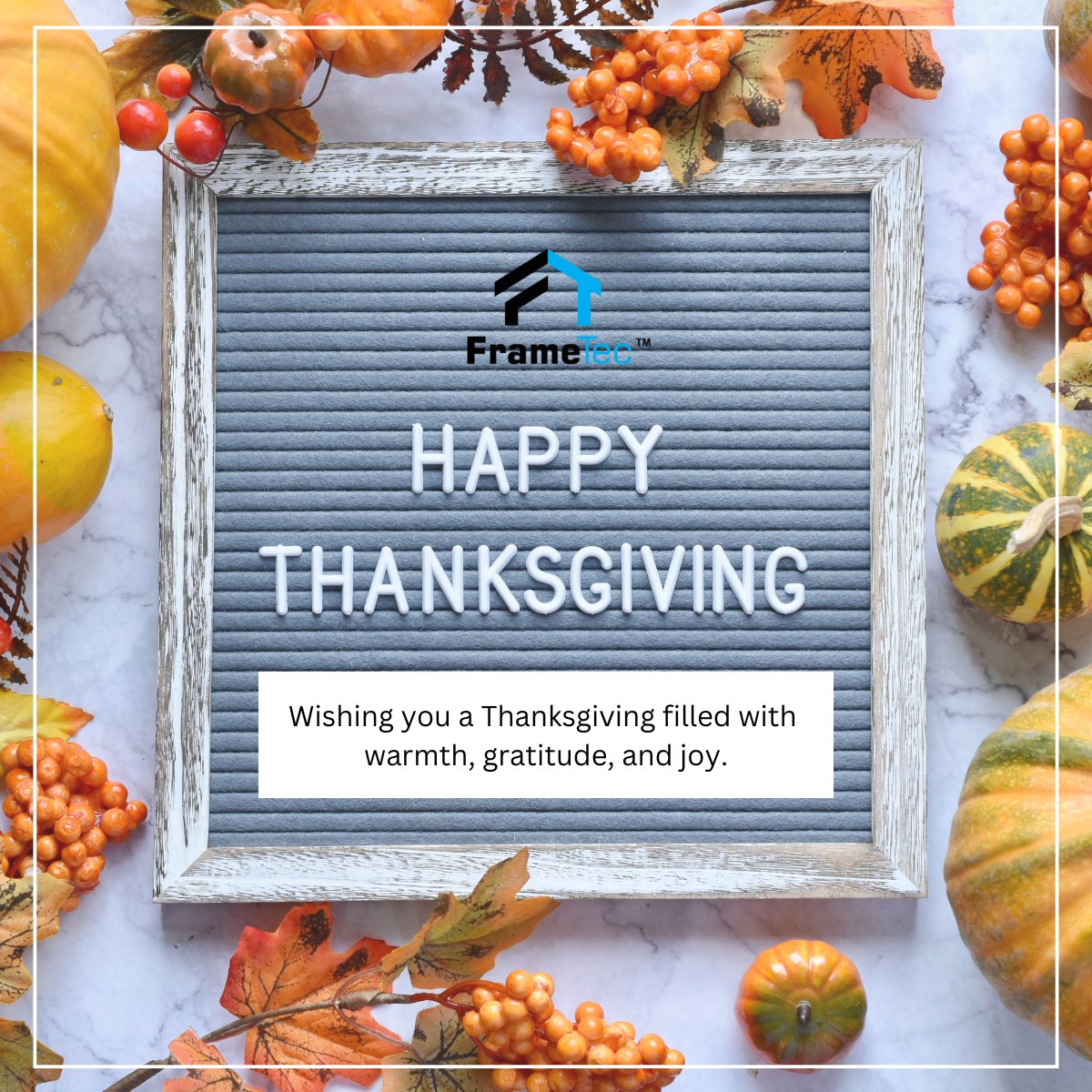 FrameTecUSA's tweet photo. Happy Thanksgiving from FrameTec!

This season, we’re especially grateful for the clients, partners, and community who make our work possible. Your trust and support inspire us to keep building high-quality, lasting solutions you can depend on every day.
As we celebrate, we want to recognize the relationships and shared success we’ve built together. Thank you for being a part of our journey!

Wishing you a Thanksgiving filled with warmth, gratitude, and joy. 

#thanksgiving #frameTec #grateful #thanksgivingholiday #family #holidayseason